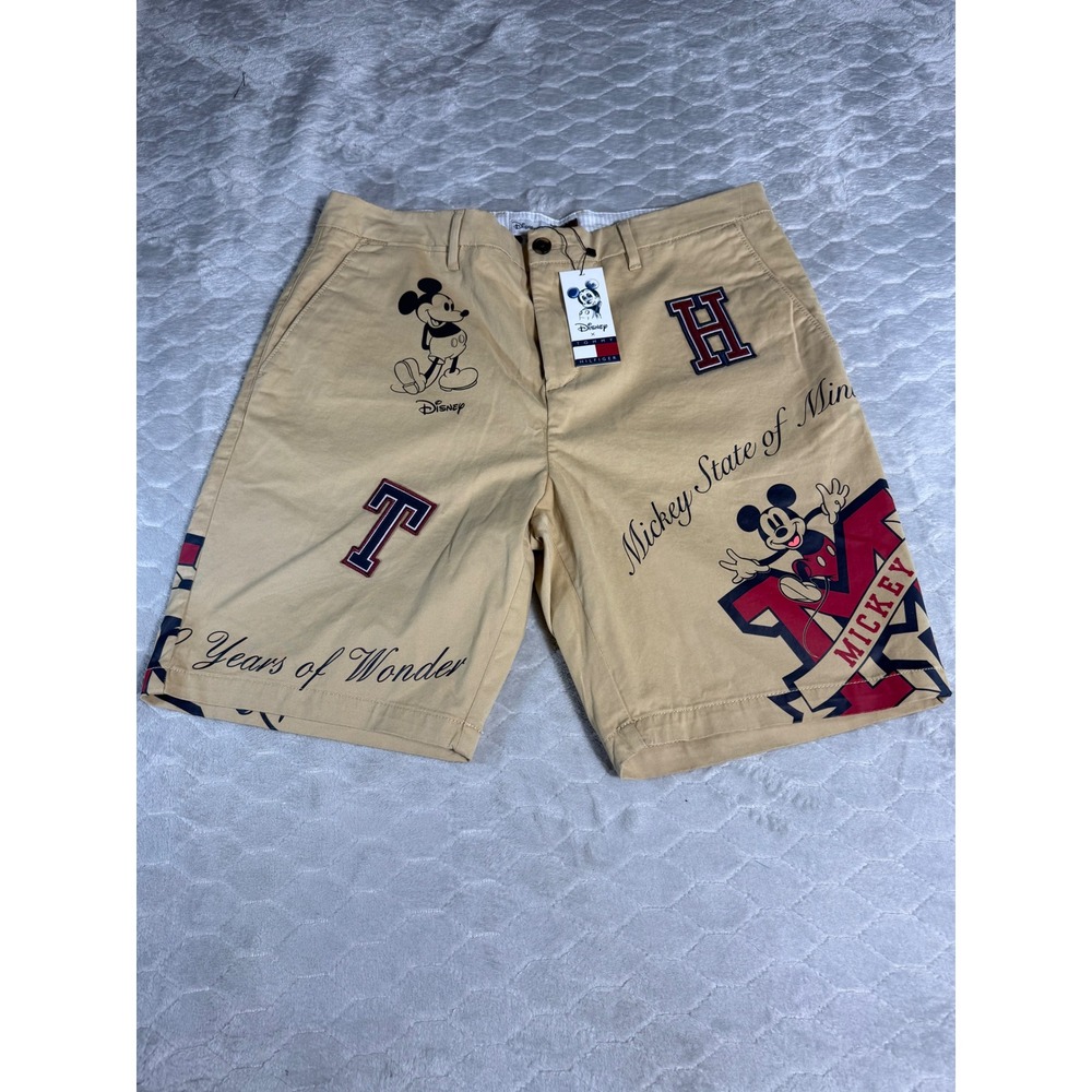 Tommy Hilfiger Disney Mickey Mouse Chino Shorts Mens 35 Tan Khaki 100 Years NWT